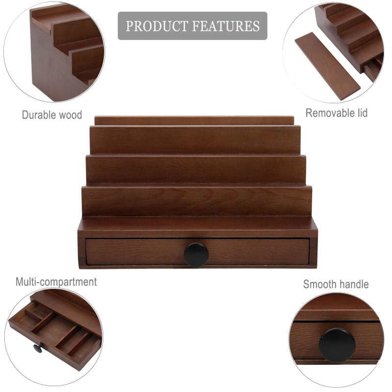 Fengligoo Walnut Cologne Organizer for Men - 4 Tier Wooden Cologne Perfume Display Stand with Drawer and Hidden Compartment  Mens Cologne Holder Shelf for Organizing and Storing - Image 4